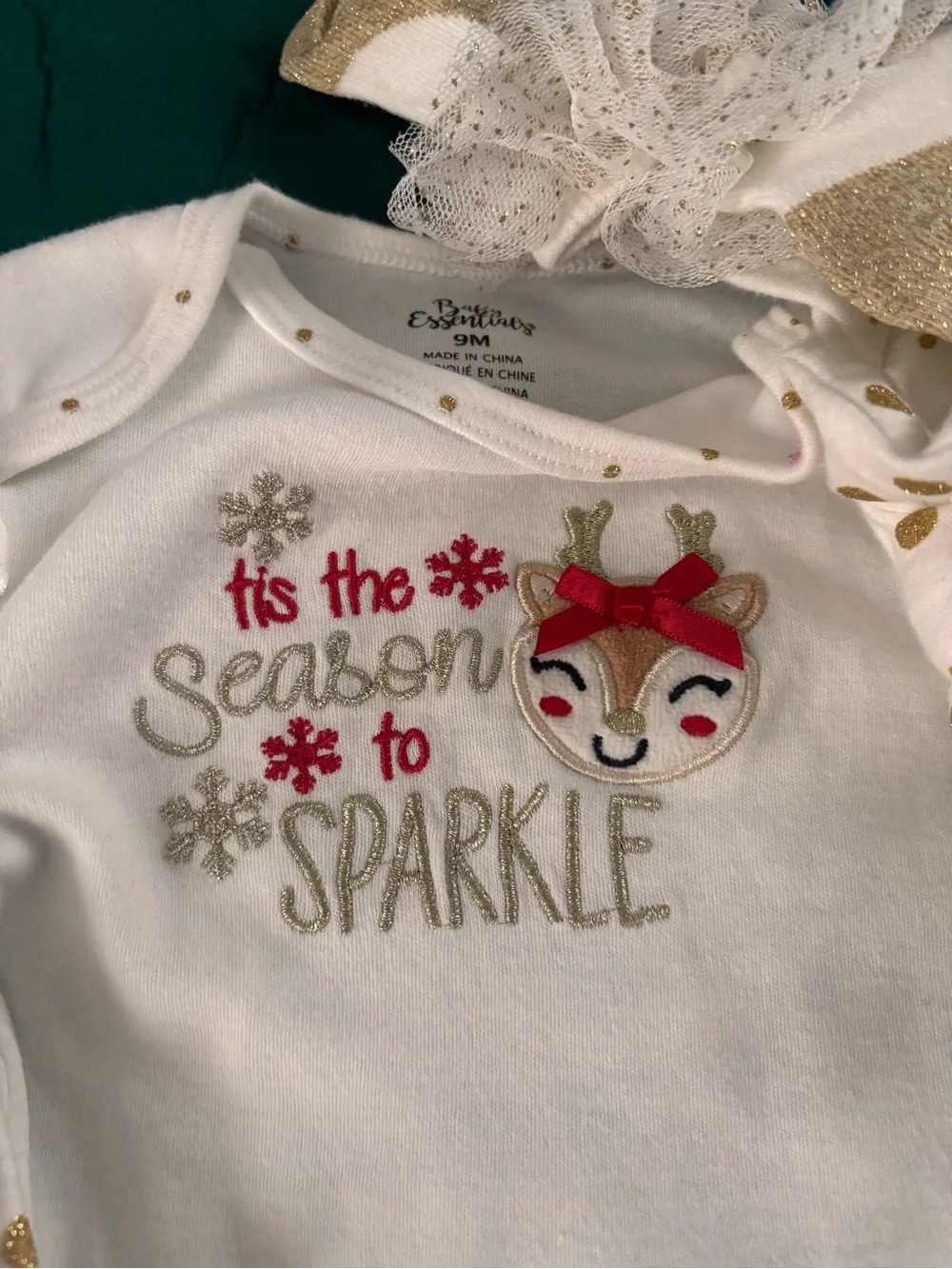 White and Gold Baby Set with Sparkle Tulle